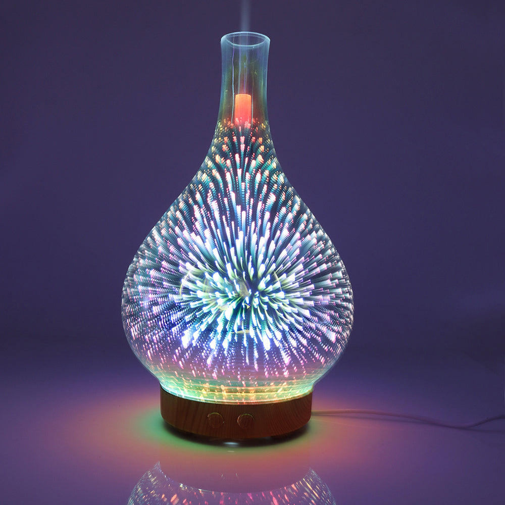 3D Fireworks LED Night Light Air Humidifier Glass Vase Shape Aroma Essential Oil Diffuser Mist Maker Ultrasonic Humidifier Gift