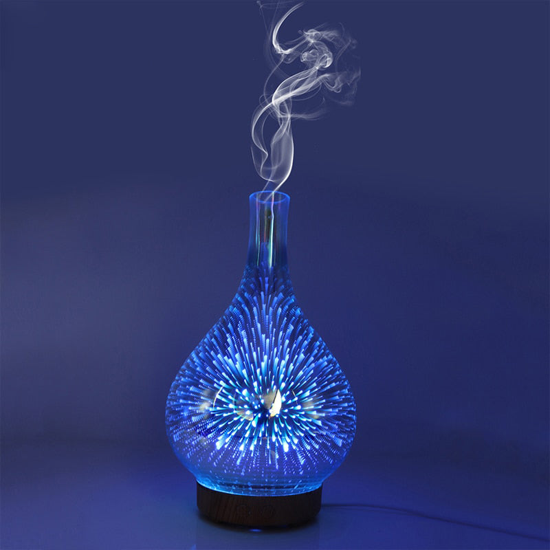 3D Fireworks LED Night Light Air Humidifier Glass Vase Shape Aroma Essential Oil Diffuser Mist Maker Ultrasonic Humidifier Gift
